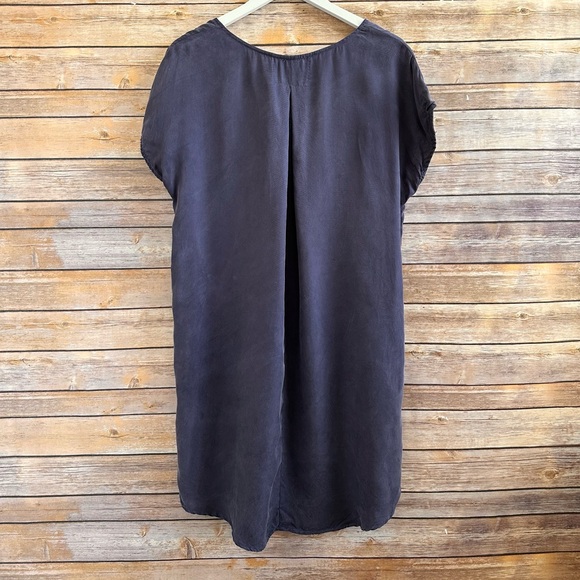 Mo:Vint Dress Women’s Size Small Blue Tunic Sack V-Neck Rayon Pockets - Picture 3 of 4